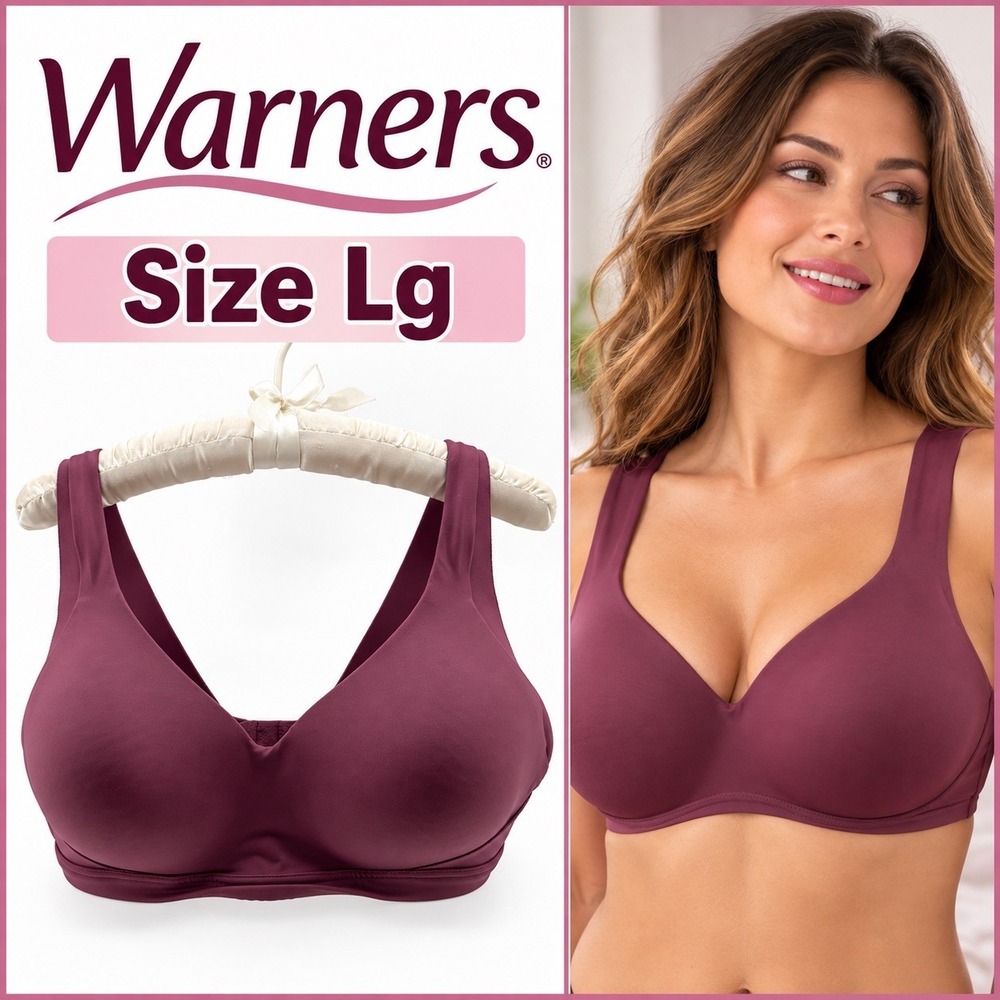 Warner's No Side Effects Bra Size Large L Wireless Back Smoothing Raspberry Jam